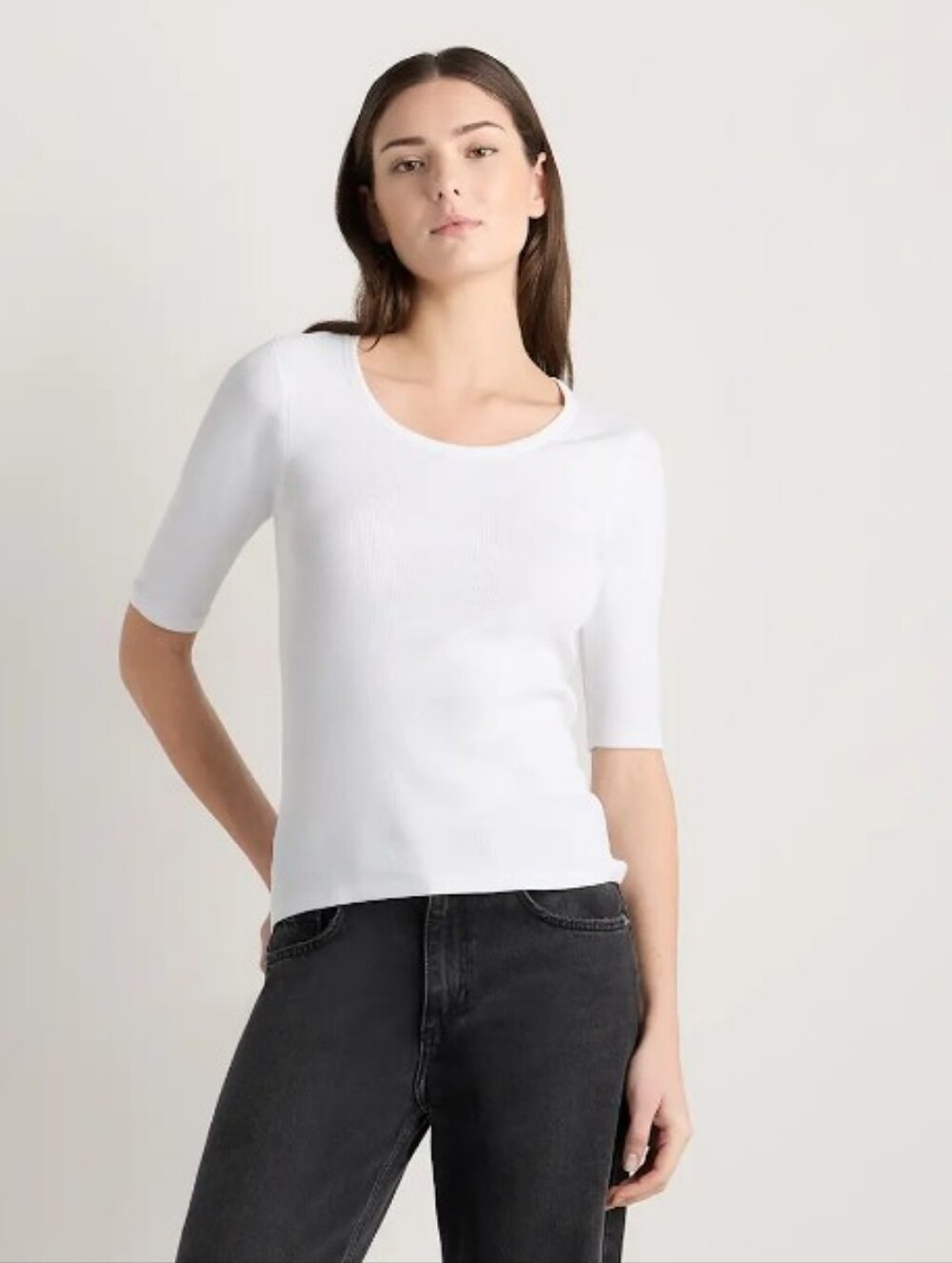 Quince Organic Cotton Micro-Rib Elbow Sleeve Tee - XS
